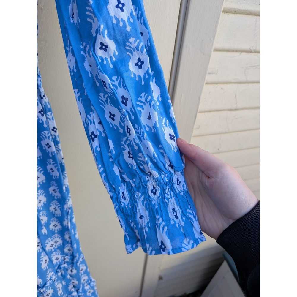 Tuckernuck Pink City Prints Blue Diamond Print Smocked Long Sleeve Maxi Dress - Picture 3 of 6